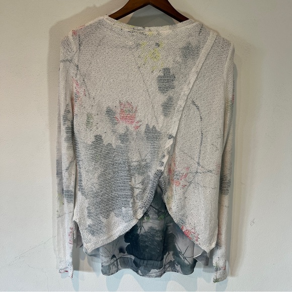 Sioni Lightweight Open Knit Watercolor Floral Layered Long Sleeve Sweater - Picture 7 of 9